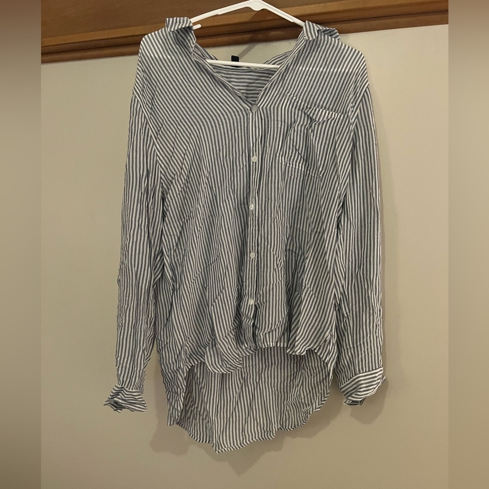 White long sleeve shirt with light blue stripes